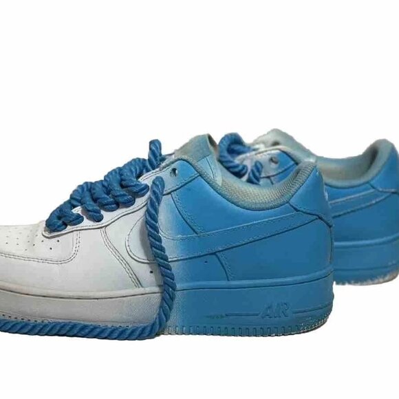 Nike Air Force 1 Blue White Custom Low Thick Chunky Blue Rope Laces Size 8.5 - Picture 5 of 5